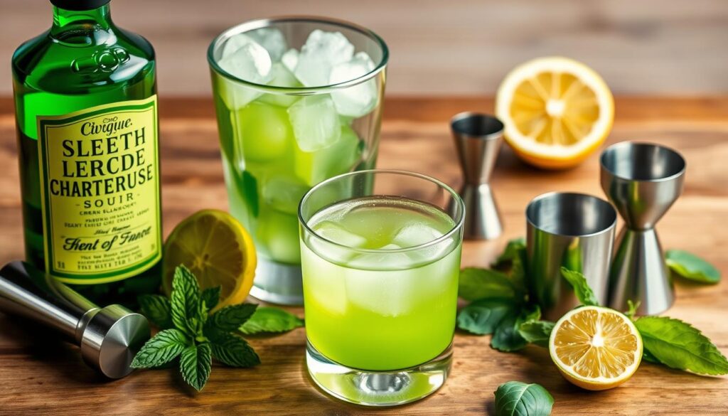 Green Chartreuse Sour Cocktail Preparation