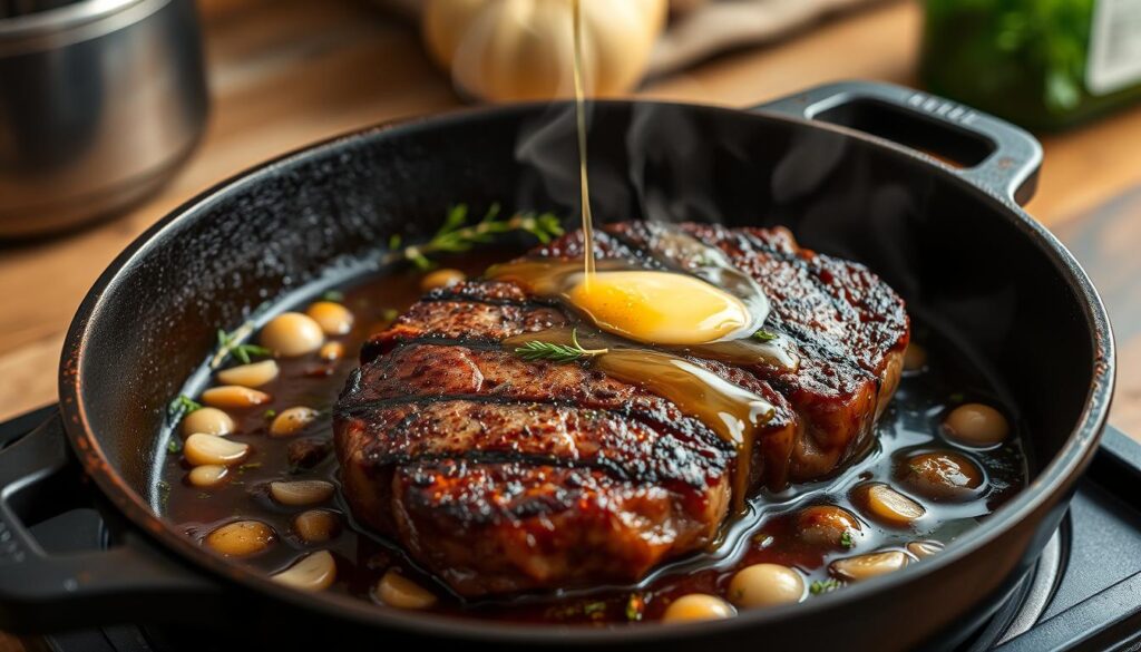 Pan-seared steak cooking technique