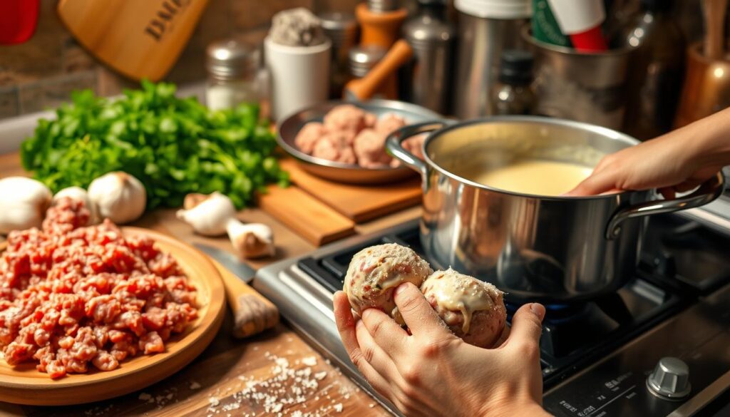 Alfredo Meatballs Cooking Process