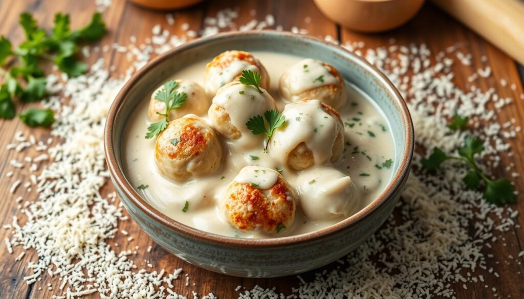 Chicken Meatballs in Creamy Alfredo Sauce