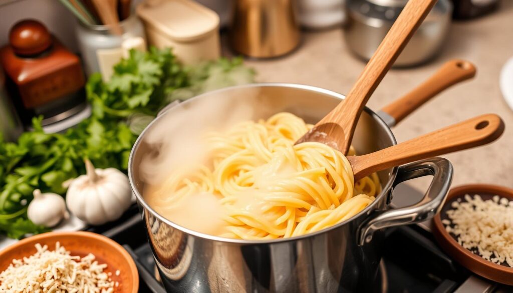 Pasta Cooking for Ground Beef Alfredo