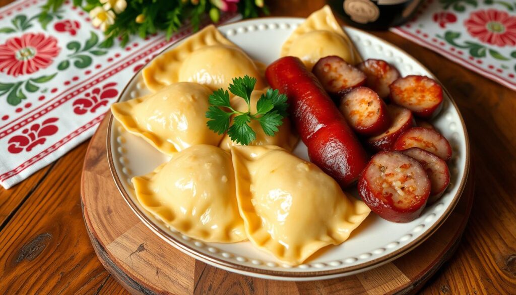 pierogies and kielbasa